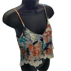 Sucre Collective Floral Crop Top Spaghetti Cross Back Strap Size Small Midriff